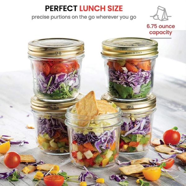 Bormioli Rocco Quattro Stagioni 17oz Glass Preserving Jars, Set of 6 - Wide Mouth Airtight, Twist Top Mason Jars