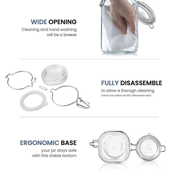 Bormioli Rocco Fido Glass Canning Jars, Airtight Storage Containers with Blue Lids – 50.75 oz Clamp Lock Canisters – Italian Made Glass (Set of 2)