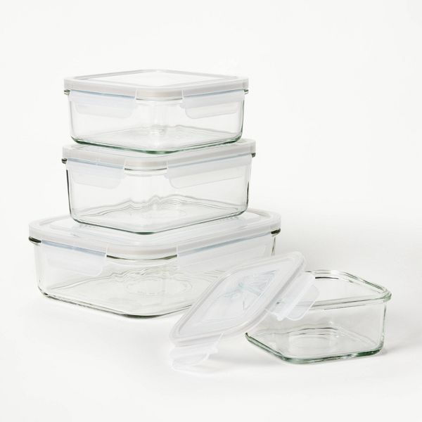 8pc (Set of 4) Glass Food Storage Container Set Clear - Figmint™: Freezer, Dishwasher & Microwave Safe