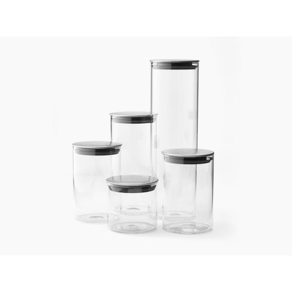 Joseph Joseph Podium 5pc Glass Storage Jar Set with Stand: Borosilicate Glass, Airtight Lids, Stackable