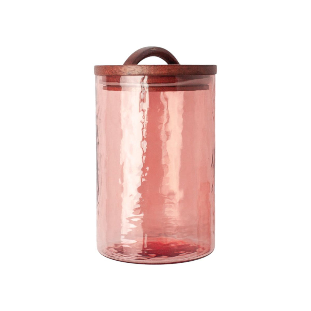 Slickblue Handblown Hammered Pebbled Finish Glass Storage Canister with Lid, Airtight Seal, Medium, Blush