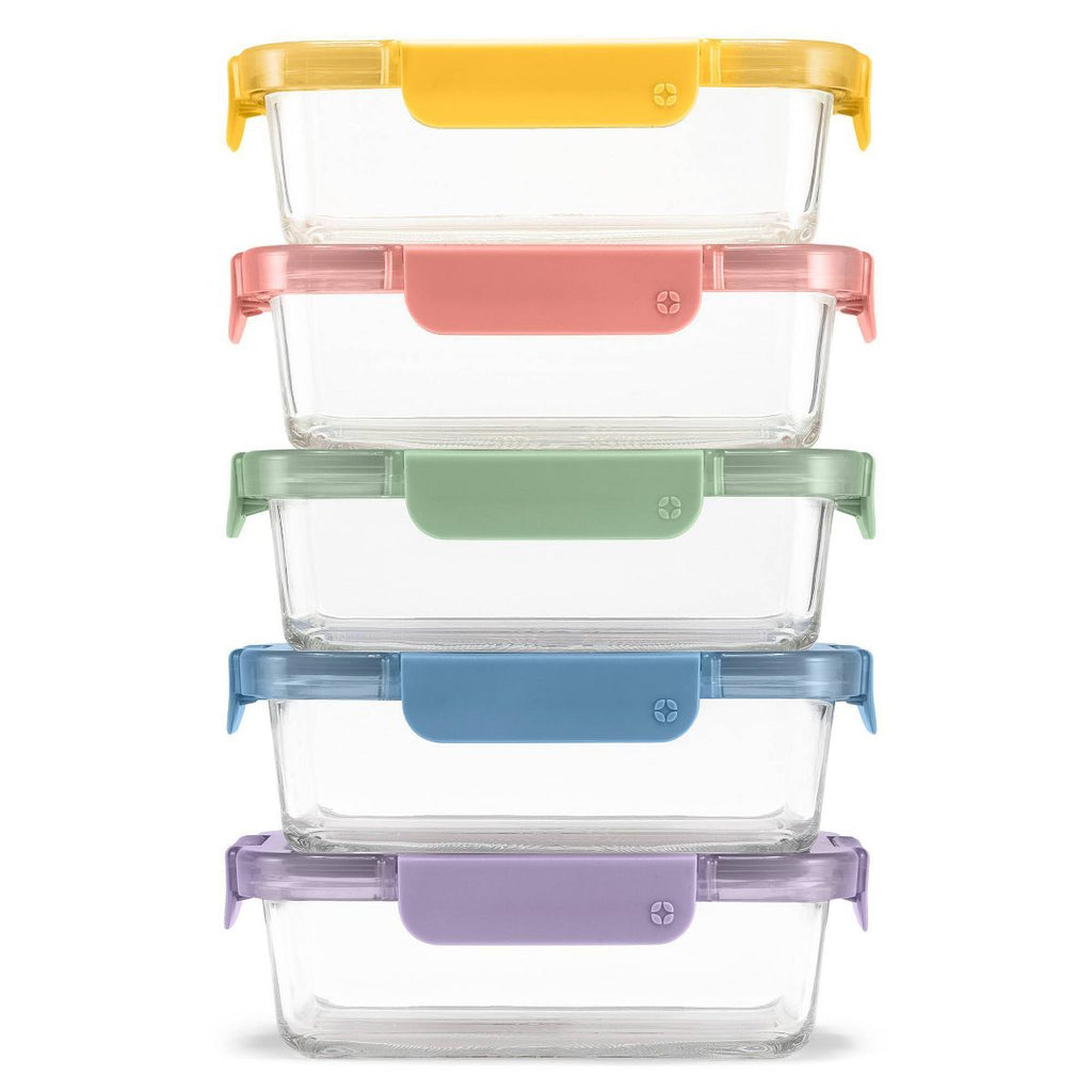 Ello Color Lock 10pc (set of 5) Glass Meal Prep Food Storage Containers Set Multicolor Brights: Glass, Oven & Microwave Safe, Dishwasher Safe,
