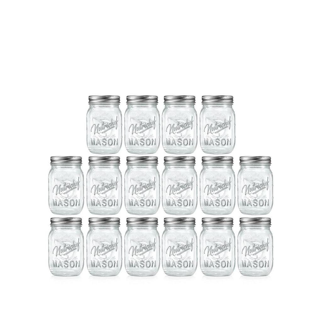 NutriChef 16 Pcs. Glass Mason Jars with Regular Lids and Bands, DIY Magnetic Spice Jars, Ideal for Meal Prep, Jam, Honey, Wedding Favors, and more