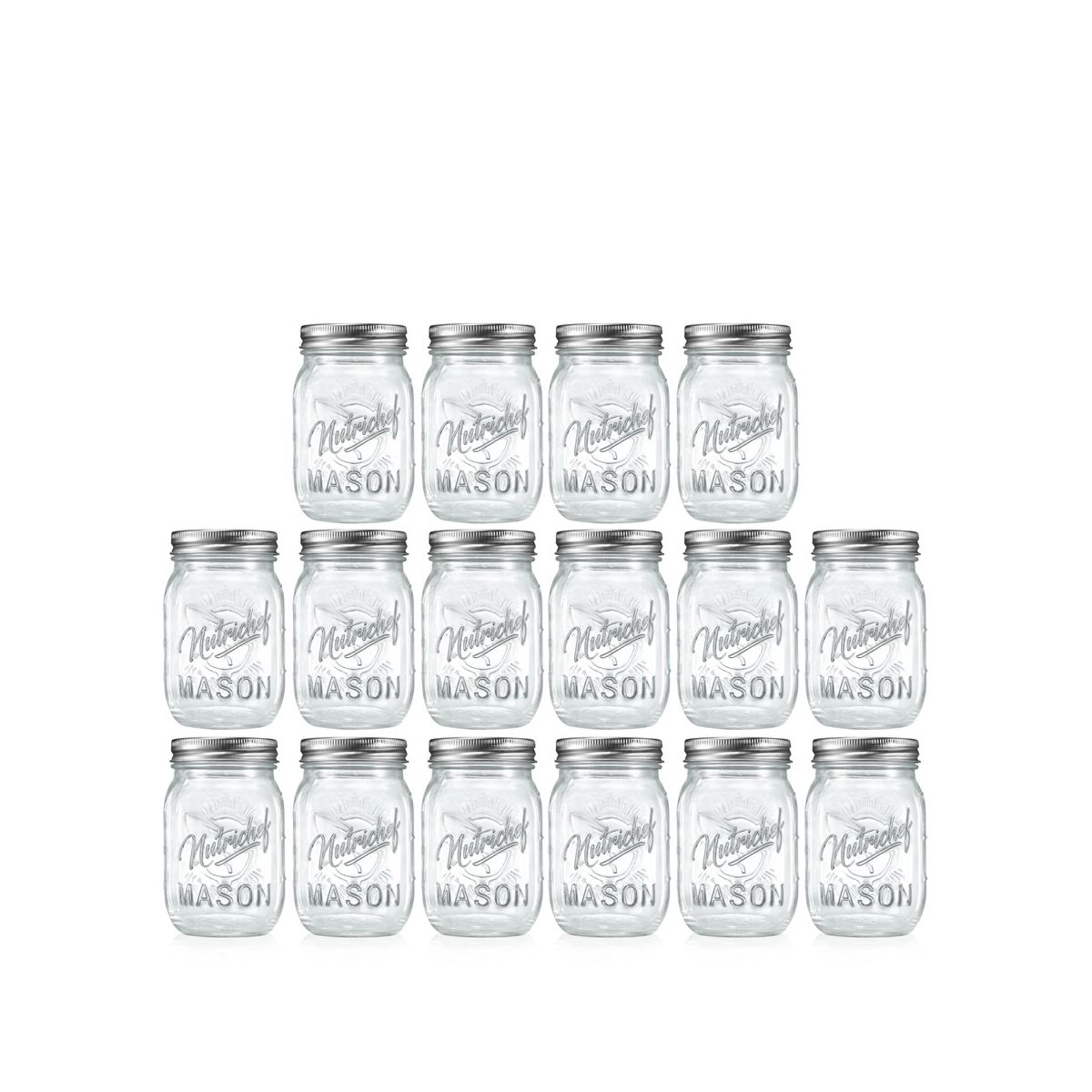 NutriChef 16 Pcs. Glass Mason Jars with Regular Lids and Bands, DIY Magnetic Spice Jars, Ideal for Meal Prep, Jam, Honey, Wedding Favors, and more