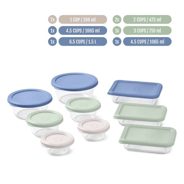 Ello Everyday 18pc Mixed Glass Food Storage container Set Garden Harmony