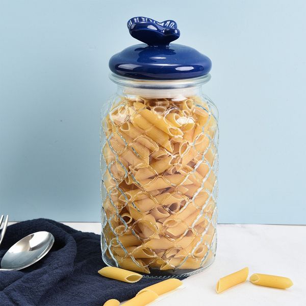 SharpChef 2PK Glass Airtight Storage Jar with Hand painted Ceramic Lid, Glass Food Storage Jars, 44 oz / 1.3 L / 5 cups