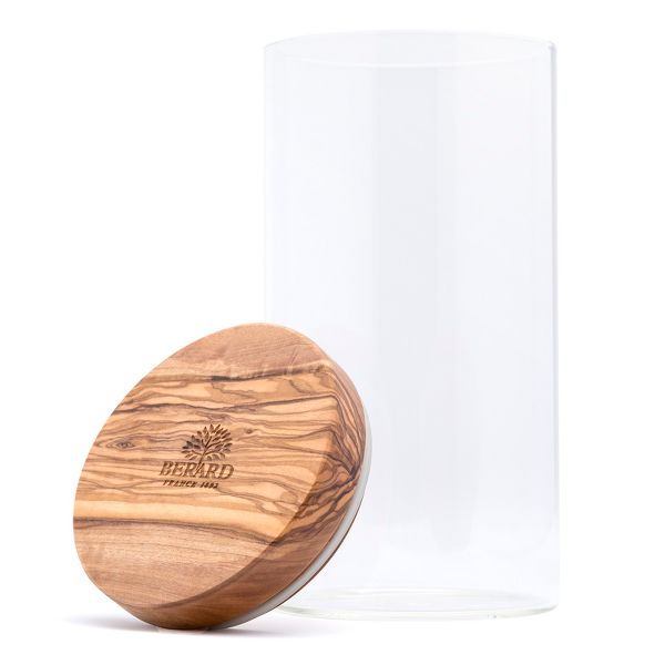 Berard Glass Storage Jar With Olive Wood Lid, 30-ounce