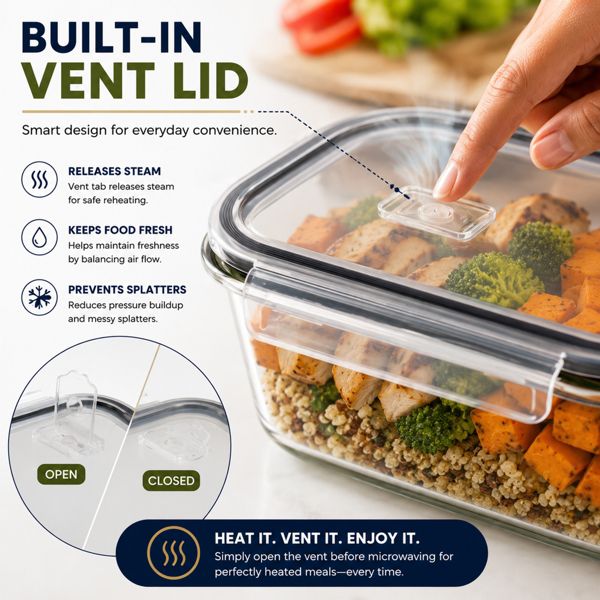 Sorbus 4 Pack 35 oz/1040ml Glass Food Storage Containers with Airtight Leak-Proof Lids