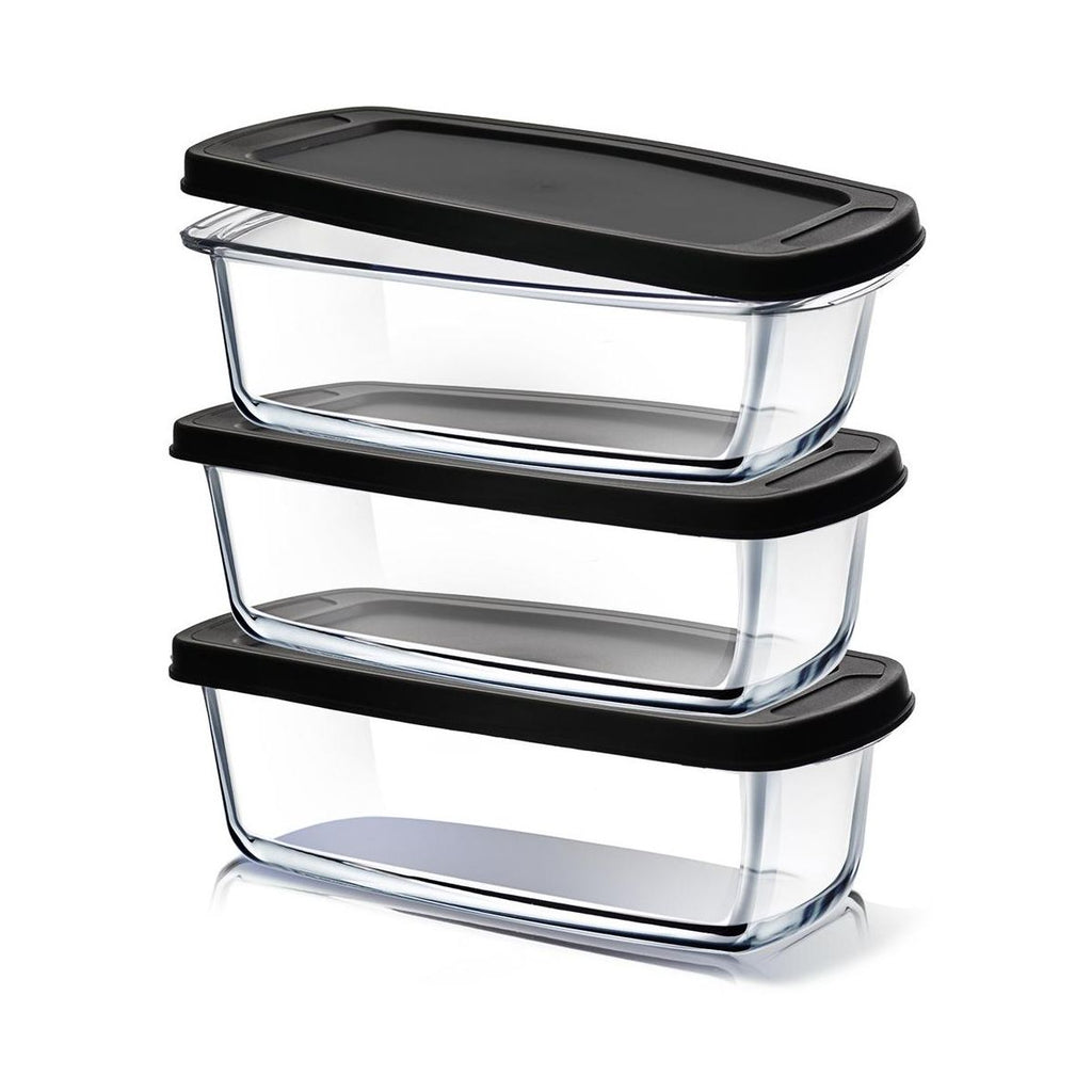 Joytable Set of 3 Bread Loaf Pans with Airtight Lids, 1.9 Quart Deep Rectangular Glass Food Storage Containers