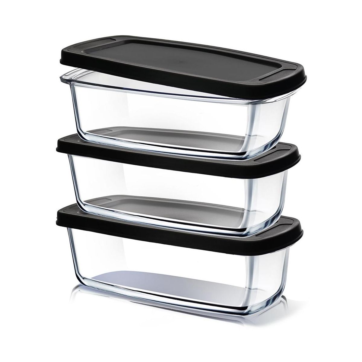 Joytable Set of 3 Bread Loaf Pans with Airtight Lids, 1.9 Quart Deep Rectangular Glass Food Storage Containers