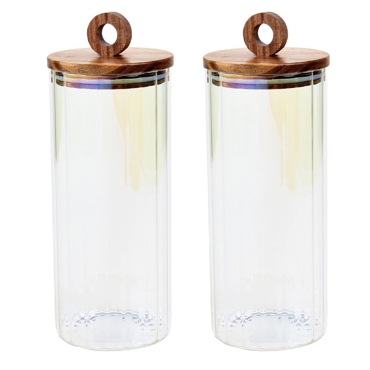 SharpChef 2PK Glass Airtight Electroplated Storage Jar with Wooden Acacia Lid, Glass Food Storage Jars, 51 oz / 1.5 L / 6 cups