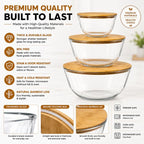 Sorbus Glass Mixing Bowl Set with Bamboo Lids, 3-Piece Airtight Food Storage Bowls, Clear Glass Bowls for Mixing, Serving & Meal Prep