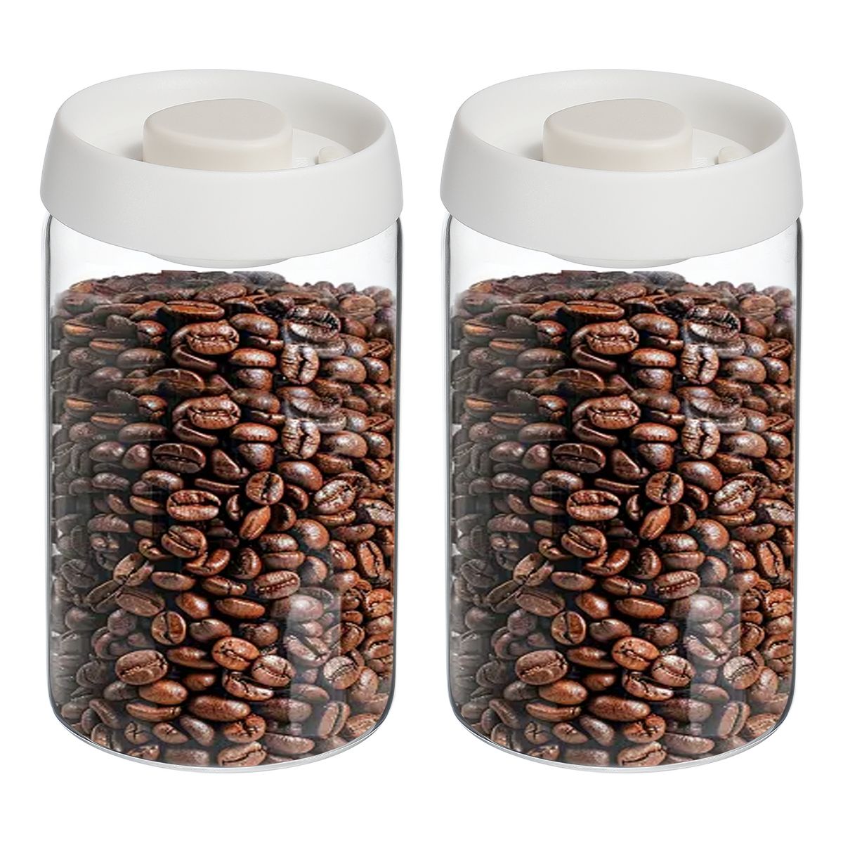 Unique Bargains Glass Airtight Vacuum Seal Coffee Bean Containers 40oz 2 Pcs White