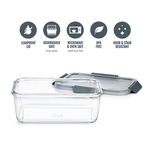 Ello Color Lock 9c Rectangle Glass Food Storage Container Platinum