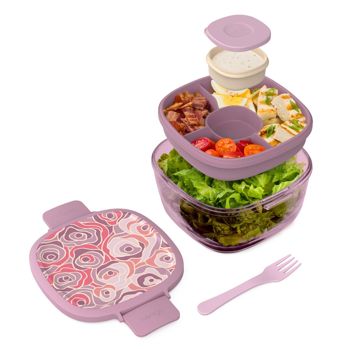Bentgo 7.6c Glass All-in-One Salad Container Mod Curves Desert Rose
