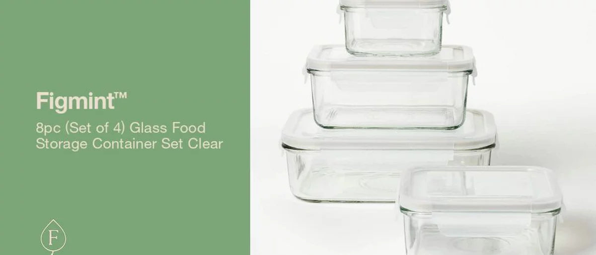 8pc (Set of 4) Glass Food Storage Container Set Clear - Figmint™: Freezer, Dishwasher & Microwave Safe
