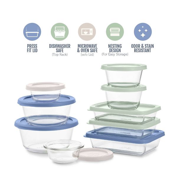 Ello Everyday 18pc Mixed Glass Food Storage container Set Garden Harmony