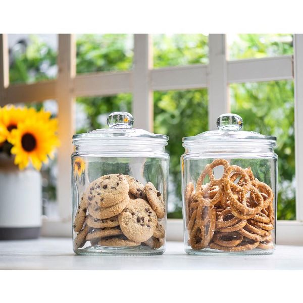Le'raze Set of 2 Glass Cookie Jars with Airtight Lids + Labels & Marker - 1 Gallon