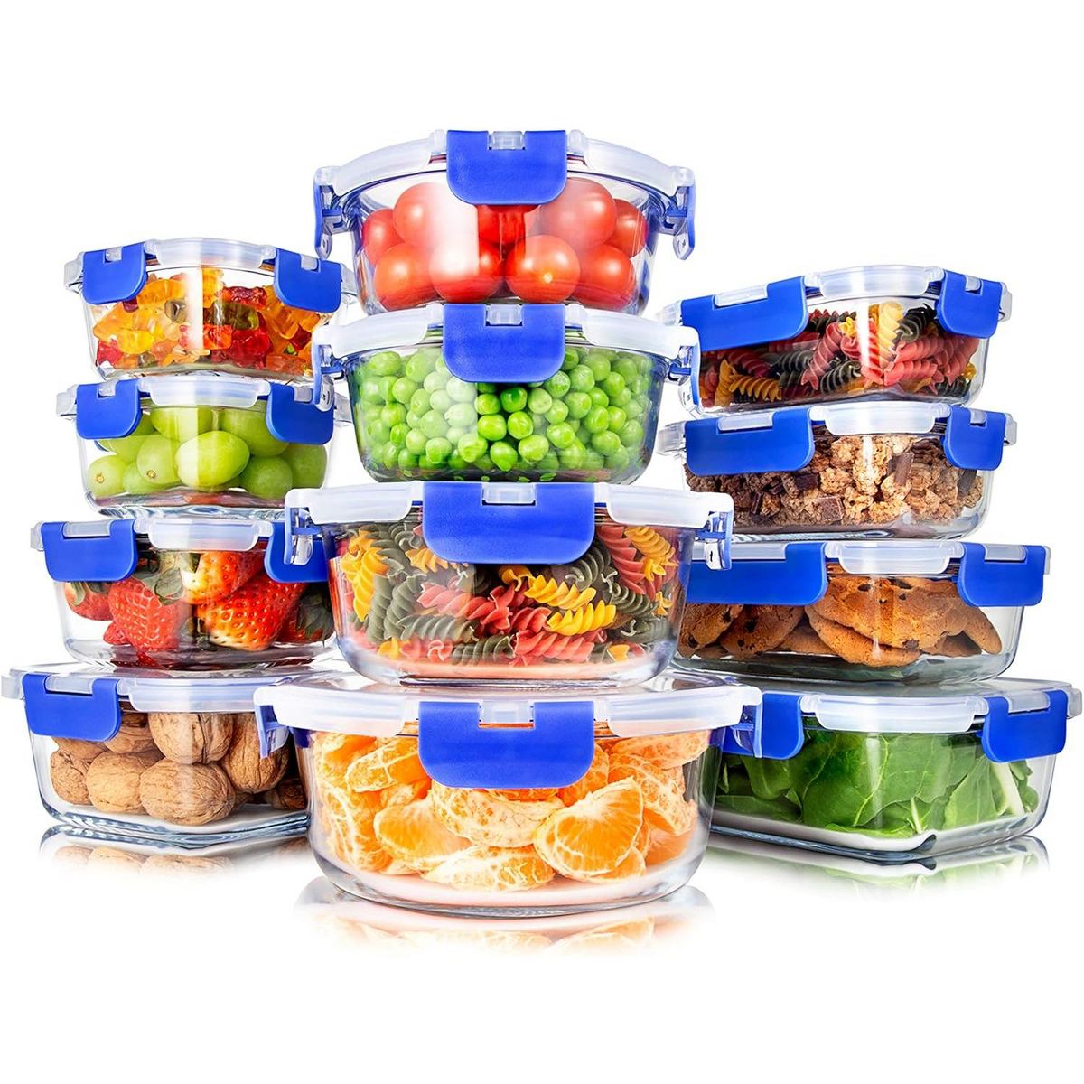 SereneLife 24-Piece High Borosilicate Glass Food Storage Containers Set (SLGL24BL.5)