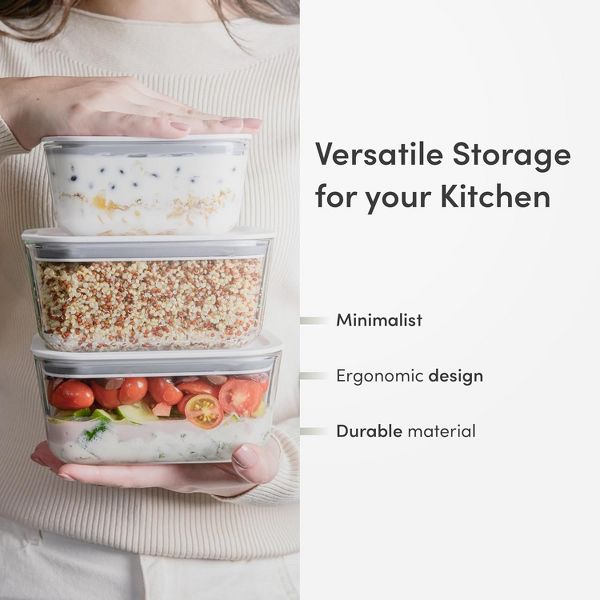 OU Glass Food Storage Container Set 8pc (4 set) Microwave, Freezer & Dishwasher Safe, Airtight Leak Proof Lid w/ Microwave Valve, Stackable Glass Jar
