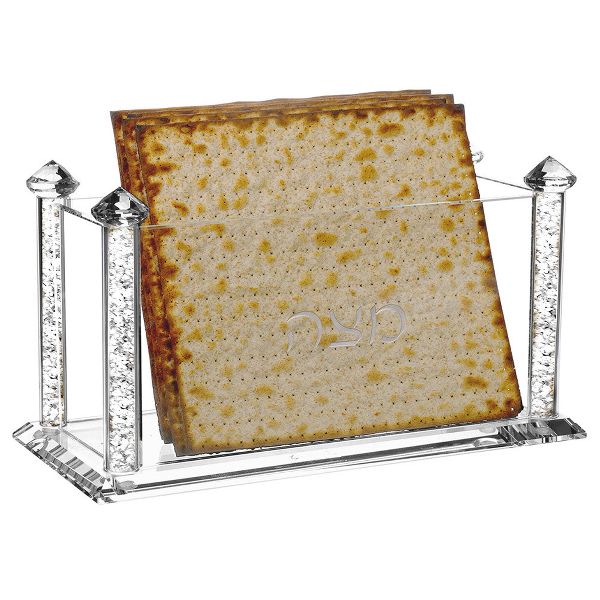 Kinor Crystal Square Matzah Box with Silver Gemstone Design for Year-Round Table Display
