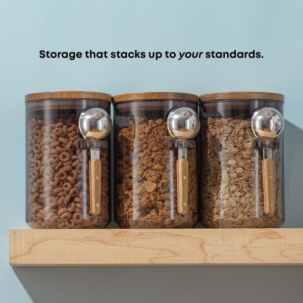 Holden 32oz Stackable Glass Storage Canister Set with Wood Lids and Scoops- Clear