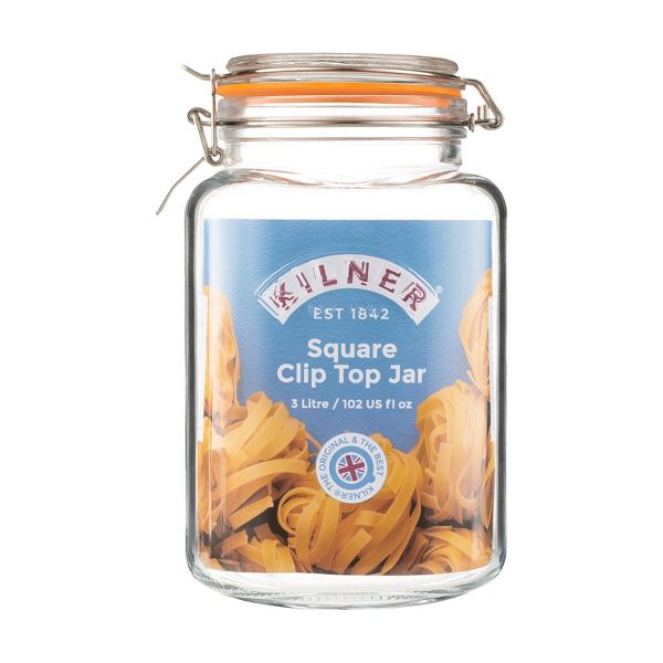 Kilner Square Clip Top Jar for Canning and Food Storage, 102 Ounce