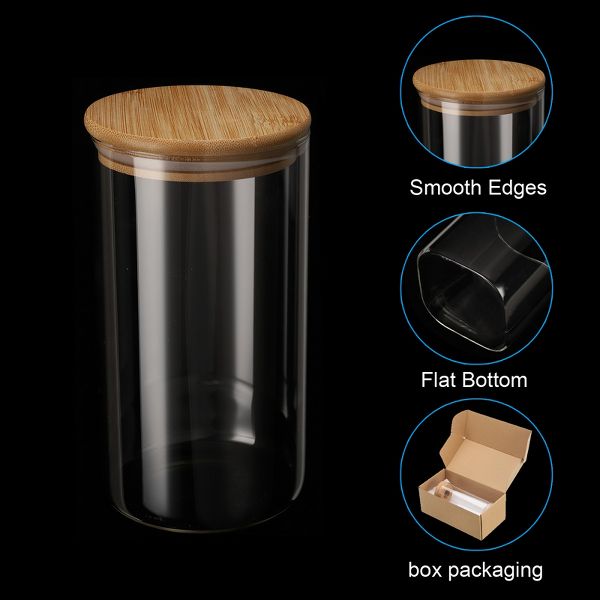 Unique Bargains Kitchen Food Storage Glass Jar with Airtight Bamboo Lid 10x10cm