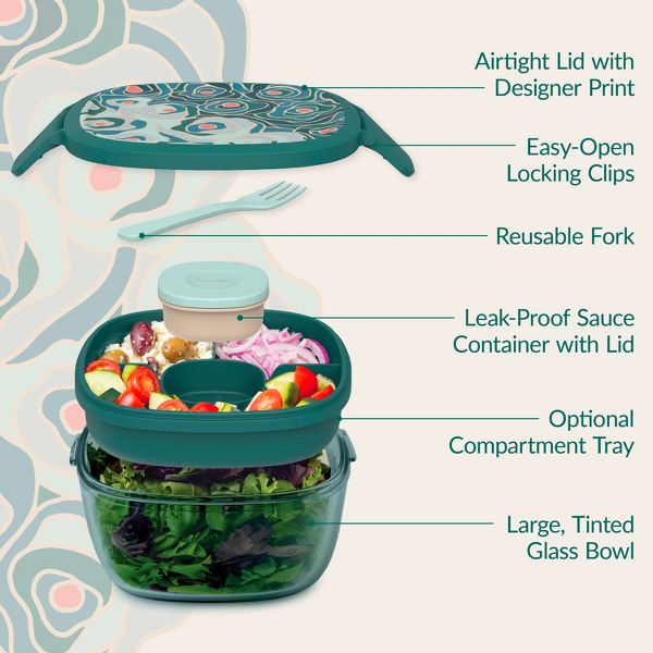 Bentgo 7.6c Glass All-in-One Salad Container Mod Curves Desert Rose