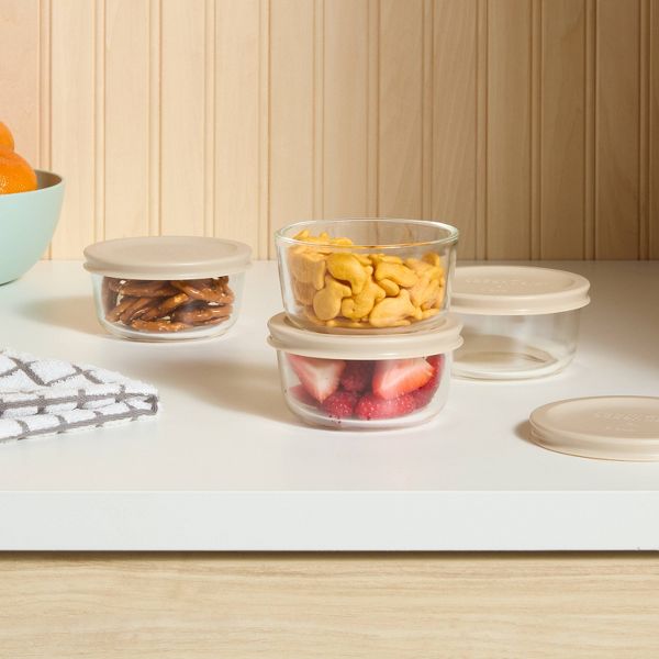 8pc (set of 4) 1c Round Glass Food Storage Container Set Blue - Room Essentials™