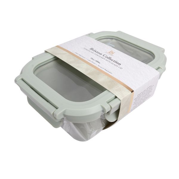 Lexi Home 15 oz. Brixton Oven Safe Porcelain Food Storage Container with Glass Lid in Sage Green
