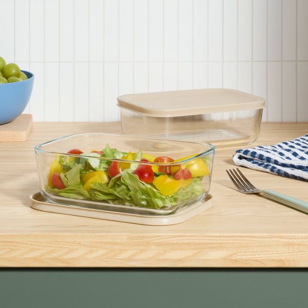 4pc (set of 2) 4c Rectangular Glass Food Storage Container Set Blue - Room Essentials™