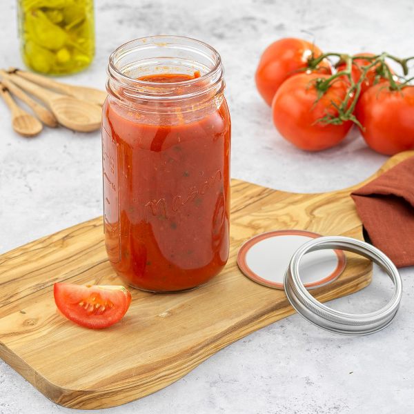 JoyJolt Wide Mason Jars with Airtight Lids, Labels and Measures - 32 oz - Set of 6