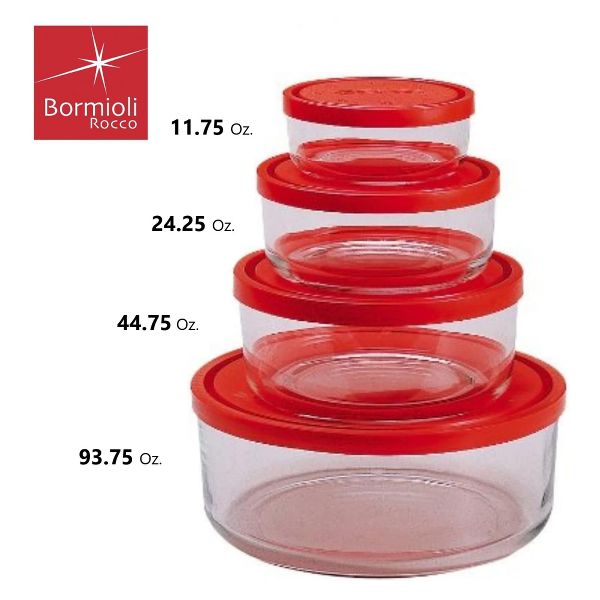 Bormioli Rocco Gelo Glass Bowls with Lids, Set of 4 - BPA-Free Glass Durable Multi-Size Storage, Freezer to Microwave Safe