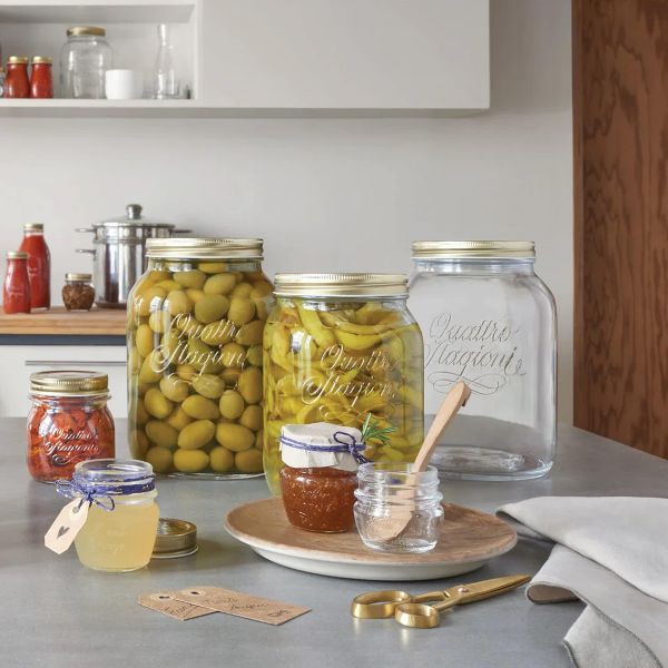 Bormioli Rocco Quattro Stagioni 67.75oz Mason Jar Glass - Wide Mouth Twist Top, Canister Beehive Embossed Design