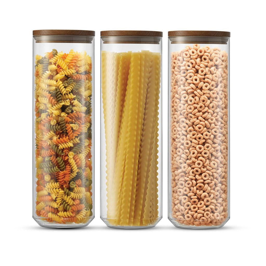 Holden Stackable Glass Storage Canister Set with Wood Lids