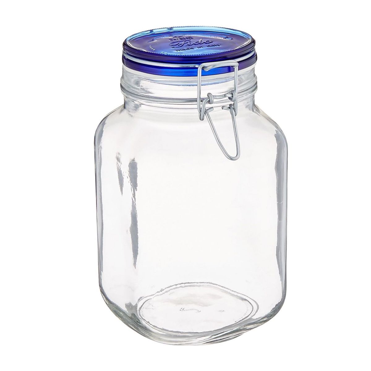 Bormioli Rocco 25.25oz Fido Glass Storage Jar Blue Lid - Airtight Clamp Seal, Italian Made Glass
