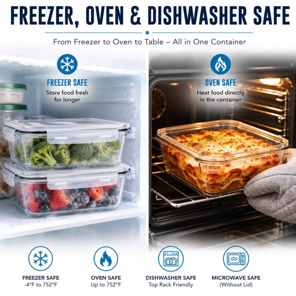 Sorbus 2 Pack Glass Food Storage Containers with Plastic Airtight Lids - Dishwasher and Oven Safe Reusable Meal Prep, Freezer Safe
