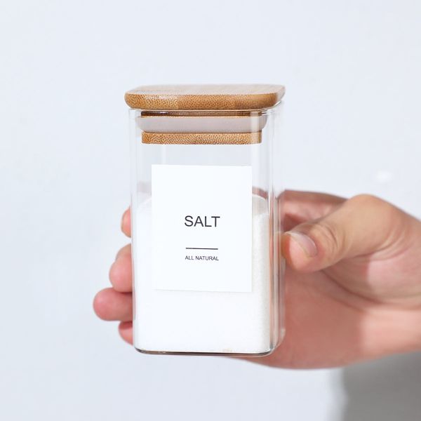 12-Pack 4 oz Square Glass Spice Jars with Bamboo Lids and 70 Labels, Clear Seasoning Storage Containers