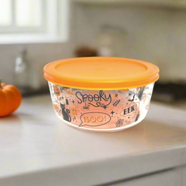 Dura Culina® Halloween Glass Food Round Stackable Storage Sets (2 Cup Size, 3 Containers + 3 Lids)