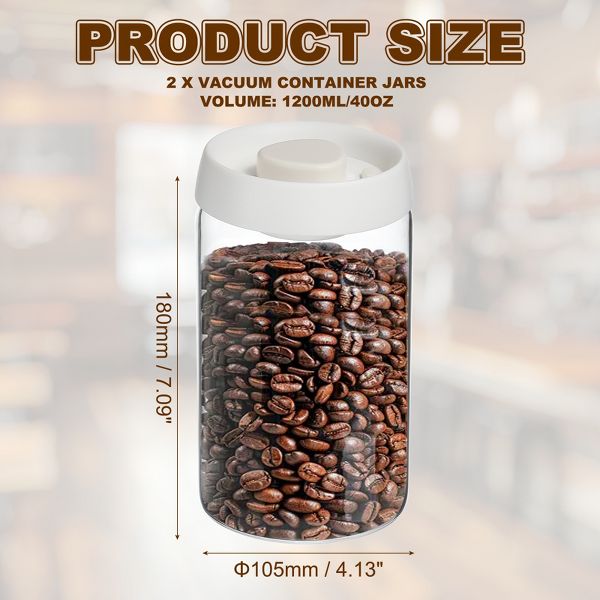 Unique Bargains Glass Airtight Vacuum Seal Coffee Bean Containers 40oz 2 Pcs White