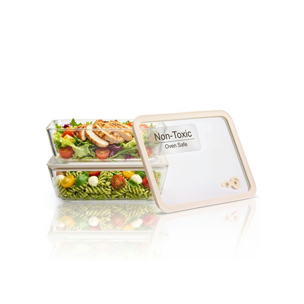 Kook Glass Storage Container Set, with Lids, Rectangular, Set of 2, 70 oz