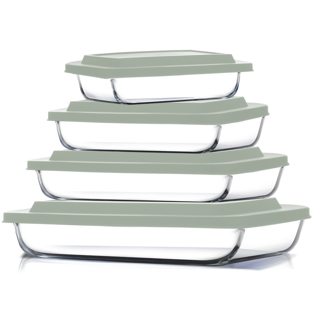 Joytable 4-Pack Baking Pans Set, Glass Food Storage Containers with Lids, Glass Baking Dishes for Oven - Black
