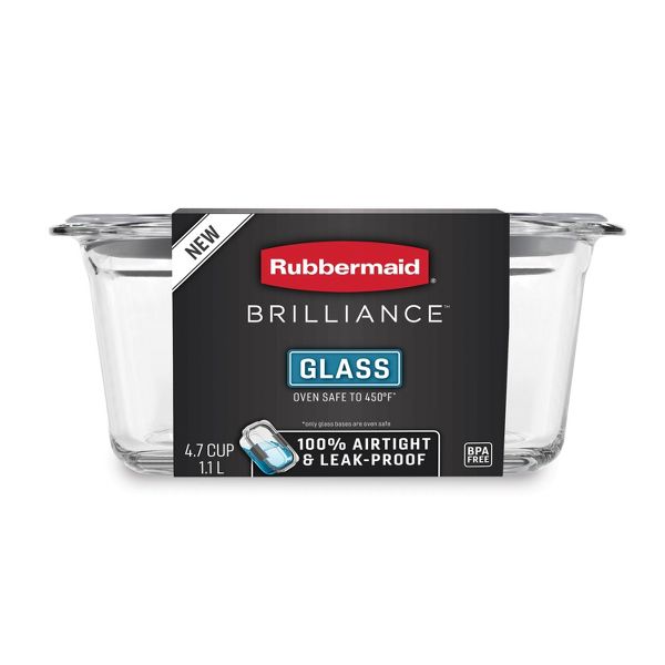 Rubbermaid OS 4.7 Cup/1.1 Liter Brilliance Glass: Microwave, Freezer & Oven Safe Food Storage Container