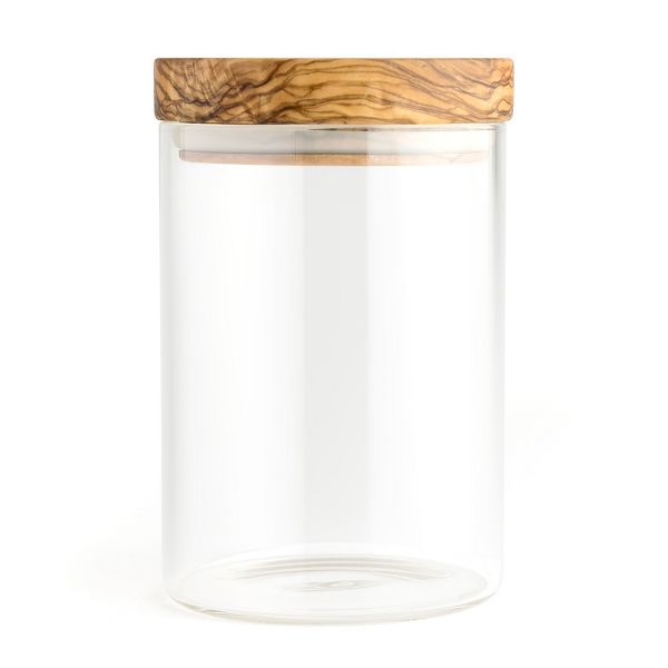 Berard Glass Storage Jar With Olive Wood Lid, 20-ounce