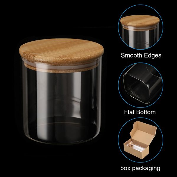 Unique Bargains Kitchen Food Storage Glass Jar with Airtight Bamboo Lid 10x10cm