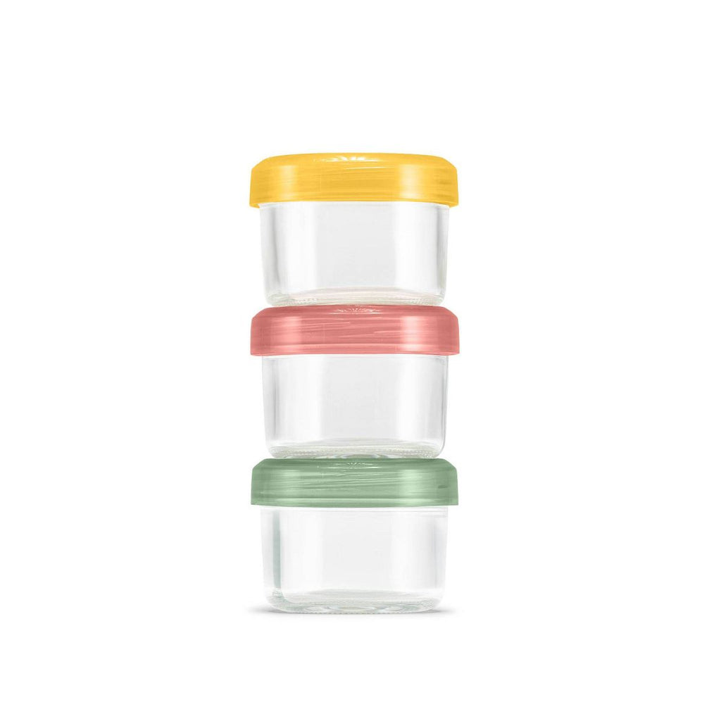 Ello 6pc Glass Condiment Color Lock Food Storage Container Set: Microwave & Oven Safe, Multicolored Lids