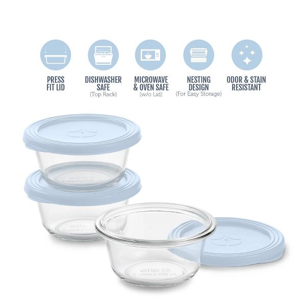 Ello Everyday 3pk 2c Round Glass Food Storage container Set Elemental Blue