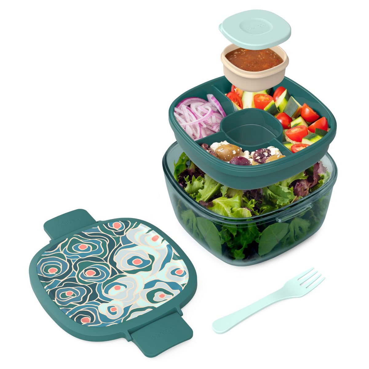 Bentgo 7.6c Glass All-in-One Salad Container Mod Curves Desert Rose