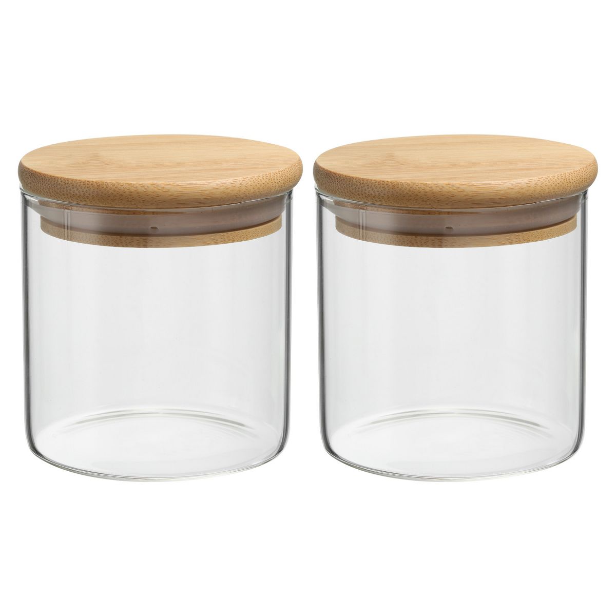 Unique Bargains Kitchen Food Storage Glass Jar with Airtight Bamboo Lid 2 Pcs 10x5.4cm